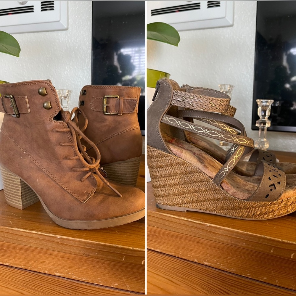Brown Booties & Taupe Wedges